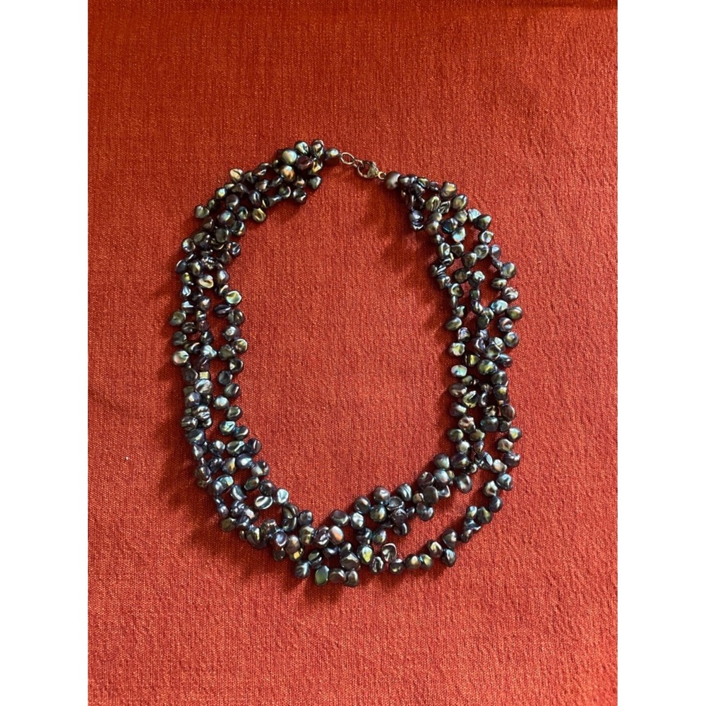 Genuine Multi-Strand Peacock Purple Freshwater Keishi Baroque Pearl Necklace